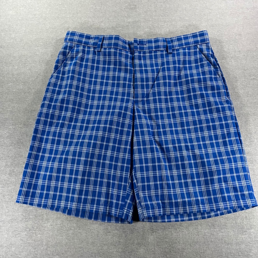 Greg Norman for Tasso Elba Mens Blue White Plaid Golf Shorts Size 36 Flat Front